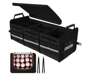 Einesin Molto grande da 88L Organizer Bagagliaio Auto Pieghevole con 22L Borsa termica, Organizer per Auto con 7 scomparti regolabili, Fondo Antiscivolo, Coperchio Pieghevole