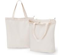 Einfa Borsa di Tela con Cerniera - 2 Pezzi Canvas Tote Bags Beige - 50×40×20cm XL Borsa Stoffa con Cerniera - Shopper Bag con Zipper per Casual Viaggio Donna