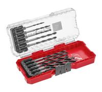 Set di punte per legno originale Einhell S-CASE da 10 pezzi (a doppia spirale, in acciaio per utensili C45, gambo E 6,3, affilatura a 3 punti, punta centrale inclusa scatola di custodia)