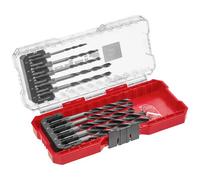 Set di punte per legno originale Einhell S-CASE da 10 pezzi (a doppia spirale, in acciaio per utensili C45, gambo E 6,3, affilatura a 3 punti, punta centrale inclusa scatola di custodia)