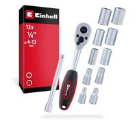 Einhell 13 pezzi set di cricchetto reversibile e bussole, 1/4", Ø 4-13 mm