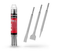 Originale Einhell set di 3 scalpelli SDS Plus, 250 mm (con scalpello a punta, scalpello piatto largo 20 mm e scalpello a vanga largo 40 mm in acciaio 40Cr per lavori di demolizione e ristrutturazione)