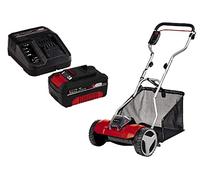 Einhell 3414200 Tosaerba a Batteria + Power-X-Change Starter Kit, Caricabatteria e Batteria da 4000 mAh Li-Ion, Nero, Rosso