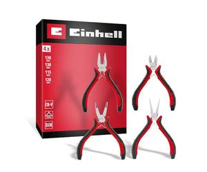 Einhell 4 pezzi set di pinze di precisione | Pinza universale, becchi lunghi e tondi, tronchese laterale | acciaio CrV | molla a balestra | impugnature ergonomiche