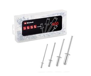 Einhell 400 pezzi set di rivetti ciechi | 4 misure | assortite | alluminio / acciaio | resistenti alla corrosione | per rivettatrici | scatola portaoggetti inclusa