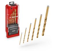 Einhell 6 pezzi set di punte per metallo HSS-G TiN, Ø 2-8 mm | Acciaio HSS 4341 | nitruro titanio | Split Point 135° | spirale tipo N fresata | codolo cilindrico | cassetta incl.
