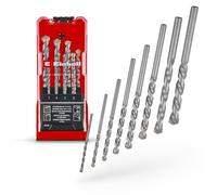 Einhell 8 pezzi set di punte per muratura, Ø 3-10 mm | Acciaio C45 sabbiato | placchetta metallo duro | punta 130° | doppia spirale rullata | codolo cilindrico | cassetta incl.