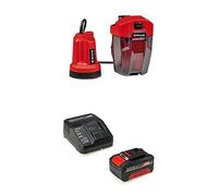 Einhell Pompa per acque chiare a batteria GE-SP 18 LL Li-Solo Power X-Change + Einhell 4512042 Starter Kit 4,0 Ah con batteria e caricabatterie Power X-Change, Li-Ion, 18 V