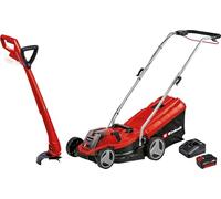 Einhell Power X-Change 18/33 - Set tosaerba e decespugliatore a batteria GE-CM 18/33 Li con batteria e caricabatterie + set decespugliatore GC-CT 18/24 P Li con 20 lame di ricambio