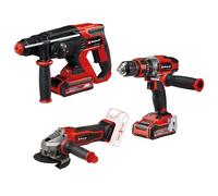Einhell Power X-Change - Set di attrezzi a batteria, smerigliatrice angolare, trapano percussivo, martello perforatore, 2 batterie 3,0 Ah