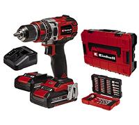 Einhell Power X-Change - Trapano avvitatore a batteria da 50 Nm, con 2 batterie e caricabatterie, 18 V, senza spazzole 3 in 1, trapano a percussione e cacciavite, TP-CD 18/50 Li-i con set di 39 punte