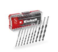 Set di punte per legno originale Einhell S-CASE da 10 pezzi (a doppia spirale, in acciaio per utensili C45, gambo E 6,3, affilatura a 3 punti, punta centrale inclusa scatola di custodia)