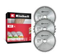 Einhell Set di 3 lame circolari, legno e multimateriale, Ø 210 x 30 mm | 24 /48 /54 denti | Set universale | Denti in metallo duro | Intagli termici | Per seghe da banco | Anelli riduttori inclusi