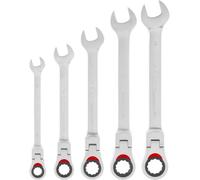 Einhell Set di 5 chiavi combinate a cricchetto | 10 / 13 / 15 / 17 / 19 mm | testa a cricchetto orientabile a 180° | acciaio CrV | profilo ondulato | superficie decapata