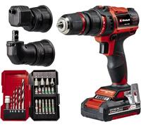 Einhell Trapano avvitatore a batteria TE-CD 18/45 3X-Li +22 1x2,0 Ah PXC (mandrino amovibile, attacco angolare, attacco eccentrico, 22 accessori te, batteria da 2,0 Ah, caricabatteria + E-Box)