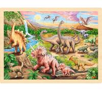 goki 57348 - Puzzle da Inserire con Dinosauri - 96 Pezzi in Legno - Design colorato con Dinosauro Motv Ricco di Dettagli