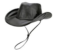 EINSKEY Cappello Fedora unisex in pelle, cappello Panama da cowboy occidentale con tesa modellabile, protezione solare UPF50+, ripiegabile, nero, taglia unica