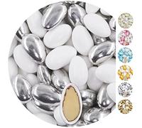 EinsSein 1kg Confetti di Mandorle Matrimonio Conchiglia Mix bianco-argento metallico opaco confettata confetto battesimo comunione cresima nascita confettis alla laurea decorazioni bimba bomboniere