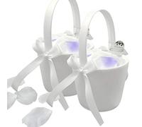 EinsSein 2x Cestino matrimonio Anna 17x26x13 cremoso petali cestini da sposa fiore in raso confetti cesto damigella bambina vimini con manico porta rivestiti per cuore damigelli set cerimonia fiori