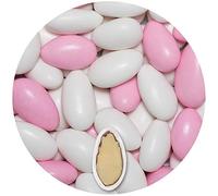 EinsSein Confetti di Mandorla Matrimonio Gracile bianco e rosa lucido 1kg | 300 pezzzo Confettata per Comunione Battesimo Cresima Nascita e Laurea | Decorazioni Bomboniere per Bimba Cuoricini