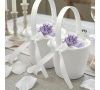 EinsSein Set 2 Cestini Matrimonio Anna Crema 17x26x13 cm | Cesti in Vimini con Manico e Raso | Porta Petali Fiori Confetti | Damigella Sposa Bambina Cuore Decorativo Elegante