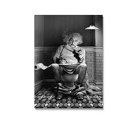 Einstein Seduto Sulla Toilette Leggendo Il Giornale Poster Nero Bianco Tela Dipinto Immagini Wall Art for Soggiorno Decorazioni for La Casa (Color : A, Size : 30x40cm No Frame)