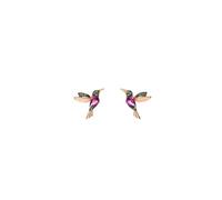 Einzelstück® Kolibri Orecchini in argento sterling 925 con design a uccello, oro 14 carati e oro rosa, realizzati a mano con zirconi verdi e rosa, gioielli anallergici, Argento sterling