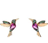 Einzelstück Kolibri Orecchini in argento sterling 925 con design a uccello, oro 14 carati e oro rosa, realizzati a mano con zirconi verdi e rosa, gioielli anallergici, onesize, Argento sterling