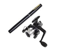 Eioflia Canna da pesca a compressione a spalla, penna con mulinello mini palo rotante ruota da pesca per accessori da pesca all'aperto, nero, 2 pezzi