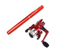 Eioflia Canna da pesca a compressione a spalla, penna con mulinello mini palo rotante ruota da pesca per accessori da pesca all'aperto, rosso, 2 pezzi