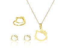 EIR 4 Pezzi Collana A Ciondolo Gatto Carino,Anello Donna,Orecchini Gatto,Collana Ragazza,Gatti Dadget,Pendente A Forma di Gattino,Regalo di Festa per Donne Regali Romantici