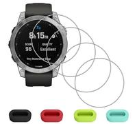 Eirltiy [4 Pezzi Vetro Temperato per Garmin Fenix 7 47mm/Fenix 7 Sapphire Solar 47mm Pellicola Protettiva + [4 Pcs] Tappi Antipolvere in Silicone, Vetrino Schermo Film Durezza 9H Screen Protector