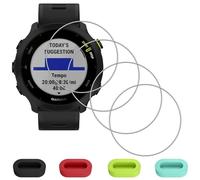 Eirltiy [4 Pezzi Vetro Temperato per Garmin Forerunner 55 Pellicola Protettiva + [4 Pcs] Tappi Antipolvere in Silicone, Vetrino Schermo Film Durezza 9H Screen Protector Antigraffio