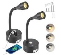 Eirolace 2 Pezzi Lampada da Lettura per Camper con Caricabatterie USB C, faretto da Parete a LED da 12 V, Lampada da Parete Flessibile a Collo D'Oca per Camper roulotte Barca Yacht (Nero)