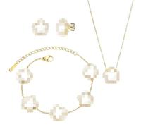 EIROVYA 3 Pezzi Parure Gioielli Donna con Quadrifoglio, Set Regalo Donna, Placcato Oro Collana Orecchini Bracciali Set, Mode Gioielli per Donne e Ragazze Regali Fortunati per Mamma Moglie Fidanzata