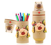 EIROVYA Kawaii Capibara Astuccio Scuola 2 in 1 in Morbido Silicone,Portapenne da Tavolo,Styling Capibara,Astuccio Animali,Chiusura con Cerniera,Astuccio Bambina,Astuccio Silicone