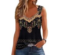 EIRUKON Top Canotta Donna Estivo Elegante Senza Maniche T Shirt Scollo a V Stampa Casual Camicetta Canotta Maglietta Tops Classico Spiaggia Tank Top Donna,Nero,M