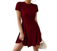 EIRUKON Vestiti Donna Estivi Bodycon Elegante Vestito Corto Manica Corta Abiti Miniabito Vita Alta Linea A Moda Abito a Pieghe,Rosso,L