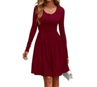 EIRUKON Vestito Donna Invernali Autunnali Maniche Lunghe Vestiti Girocollo Casual Maglia Vestiti Elegante Linea a Vestitino al Ginocchio Autunno Inverno Vita Alta Abito,Rosso,M