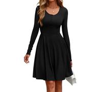 EIRUKON Vestito Donna Invernali Autunnali Maniche Lunghe Vestiti Girocollo Casual Maglia Vestiti Elegante Linea a Vestitino al Ginocchio Autunno Inverno Vita Alta Abito,Nero,S