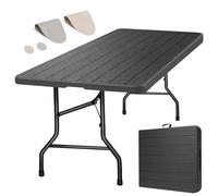 Eiryss Tavolo Pieghevole 180x74cm, Tavolo da Esterno per 8 Persone, Nero con Piano in Plastica Effetto Legno e Struttura in Ferro, 150 kg, 3 Blocchi Sicurezza, Tavolo da Buffet per Giardino Balcone