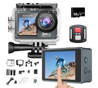 EIS - Action Camera WiFi 5K con LCD frontale e touch screen, impermeabile fino a 30 m, fotocamera subacquea ultra grandangolare da 170°, zoom 5X, fotocamera sportiva con telecomando 2,4 G 15 M, scheda