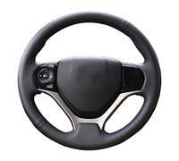 Eiseng DIY Sew Black Genuine Leather Steering Wheel Cover Stitch on Wrap for Honda Civic 2012 2013 2014 2015 Interior Accessories 13.5-14.5 inches (Black Thread)