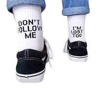 EisEyen Don't Follow Me I'm Lost Too - Calze Divertenti in Cotone, Colore: Bianco/Nero Bianco