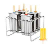 Eisformen aus Edelstahl 304 - 6er Set am Formen mit Halterung & 100 Holzstäbchen - Plastikfrei & Wiederverwendbar - DIY am Bereiter für Fruchteis & Sorbet - Silber