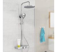 EISL DX1105CST Wellness-Sistema ripiano in Vetro termostato, Pannello raccordi, Set Completo di Montaggio (soffione con Staffa a Parete, Colonna, Doccia), Colore: Grigio Cromato, Futura
