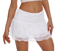 Eisnnu Donna Pizzo Mini Gonna Y2K Floreale Pizzo Elastico Vita Stratificato Arruffato Una Linea Gonna Corta per out Streetwear, Club, Party (IT, Testo, L, Regular, Regular, Bianco)