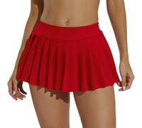Eisnnu Minigonna da Donna, Gonna a Pieghe Sexy da Donna，Elasticizzata, Ultra Corta,a Tinta Unita, per Cosplay, Cheerleader, Club e Feste (IT, Testo, L, Regular, Regular, Rosso-1)