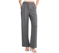 Eisnnu Pantaloni da Donna a Gamba Larga, Estivi, Eleganti, Larghi, Pantaloni Lunghi e Dritti con Tasche (IT, Testo, XL, Regular, Regular, Grigio)