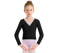 Eisnnu Ragazza con Scollo a V Maniche Lunghe Maglione Aderente Top Maglieria di Base da Ballo Morbido Pullover da Riscaldamento per Balletto (IT, Numero, 140, Regular, Nero)